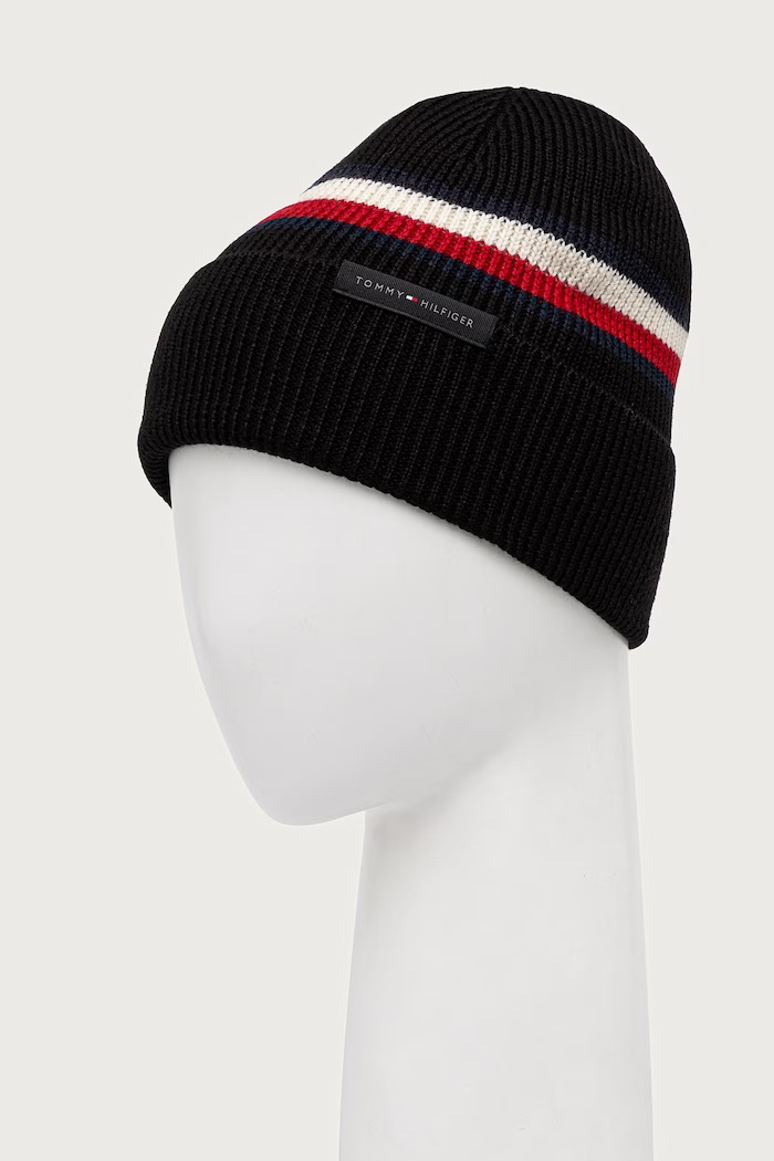 Tommy Hilfiger Beanie kapa za muškarce s vunom AM0AM14534 crna AW26