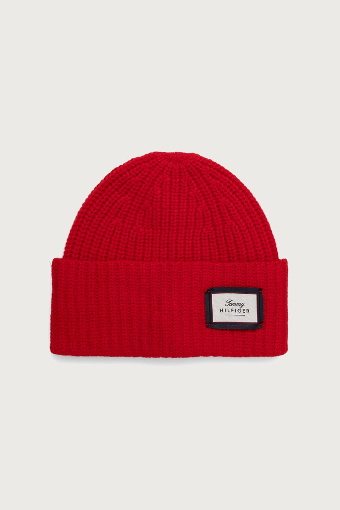 Tommy Hilfiger Beanie kapa moška volnena rdeča AM0AM14526