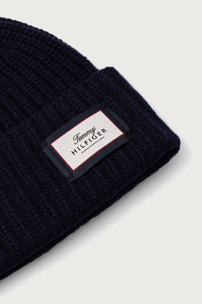 Dodaci Tommy Hilfiger Beanie kapa za muškarce od vune AM0AM14526 mornarsko plava