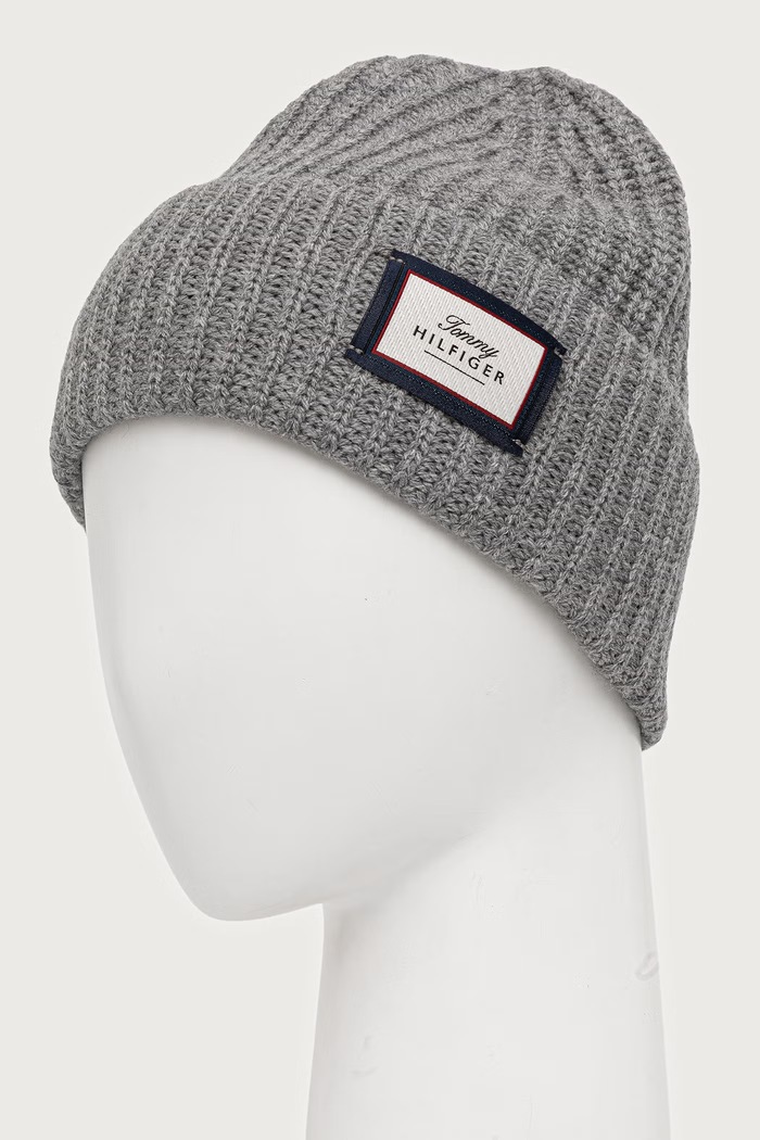 Akcesoria Tommy Hilfiger Czapka beanie męska wełniana AM0AM14526 szary