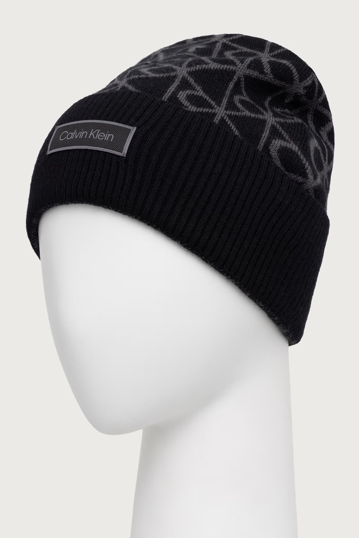 Calvin Klein Шапка beanie мъжка от вълна LV04D8106G черен AW26