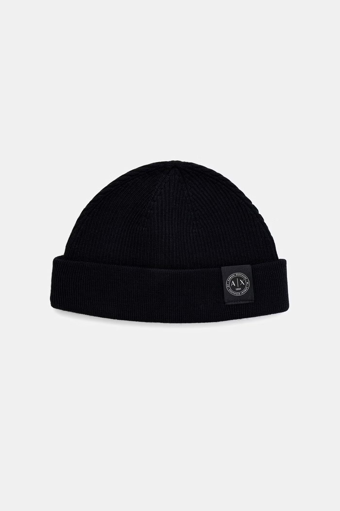 Armani Exchange beanie kapa za muškarce s dodatkom vune mornarsko plava XM003124.AF10348