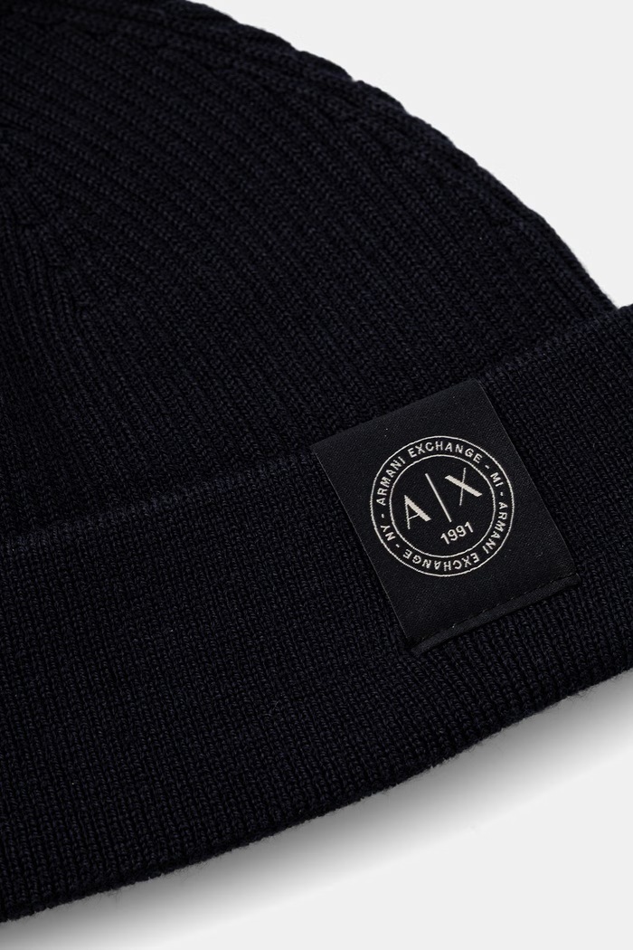 Armani Exchange beanie kapa za muškarce s dodatkom vune XM003124.AF10348 mornarsko plava AW26