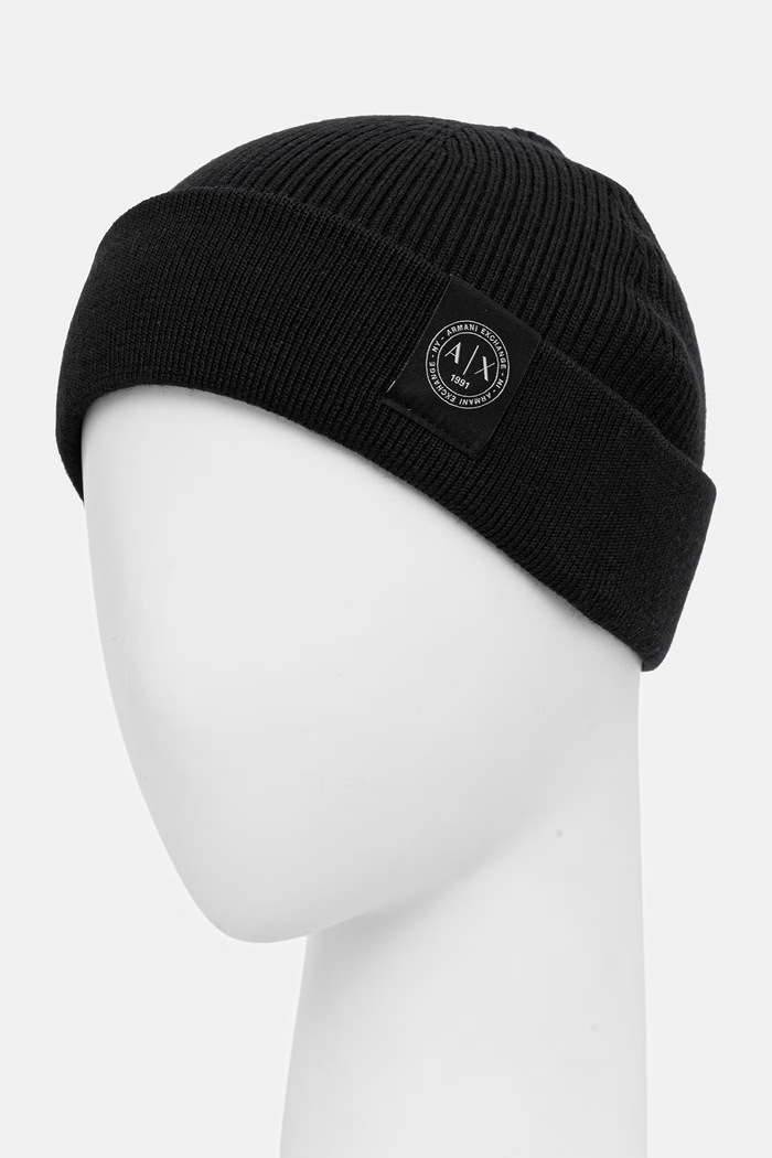 Dodaci Armani Exchange beanie kapa za muškarce s dodatkom vune XM003124.AF10348 mornarsko plava