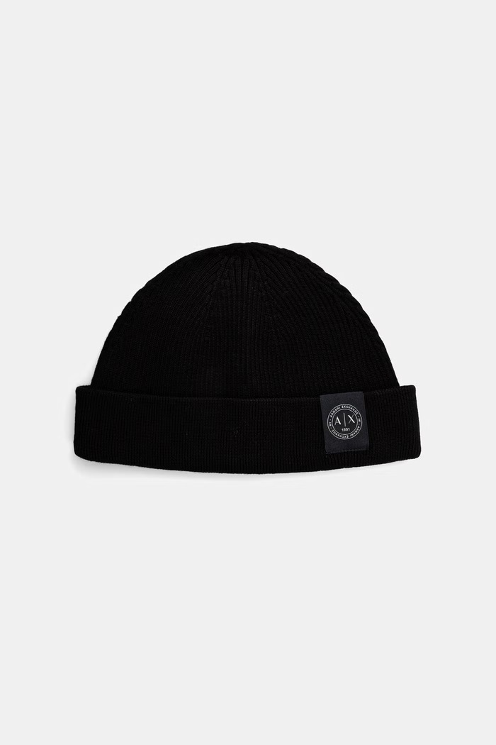 Armani Exchange beanie kapa za muškarce s dodatkom vune crna XM003124.AF10348