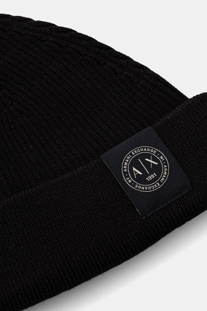 Armani Exchange beanie kapa za muškarce s dodatkom vune XM003124.AF10348 crna AW26
