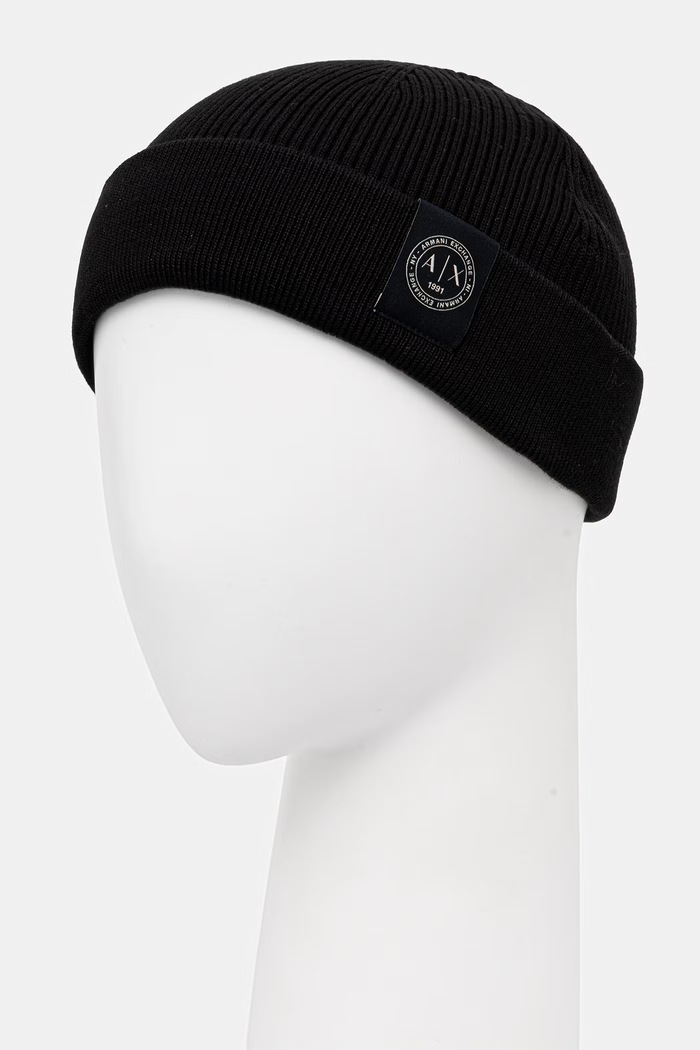 Dodaci Armani Exchange beanie kapa za muškarce s dodatkom vune XM003124.AF10348 crna