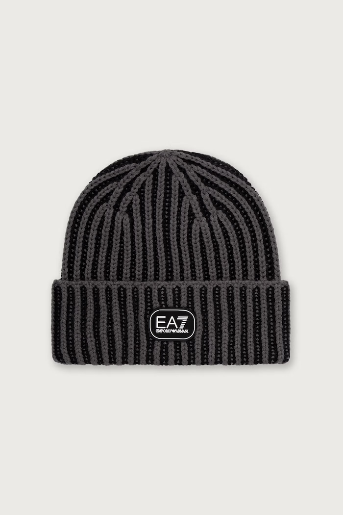EA7 Emporio Armani Czapka beanie męska z wełną szary AF29554.7M002725