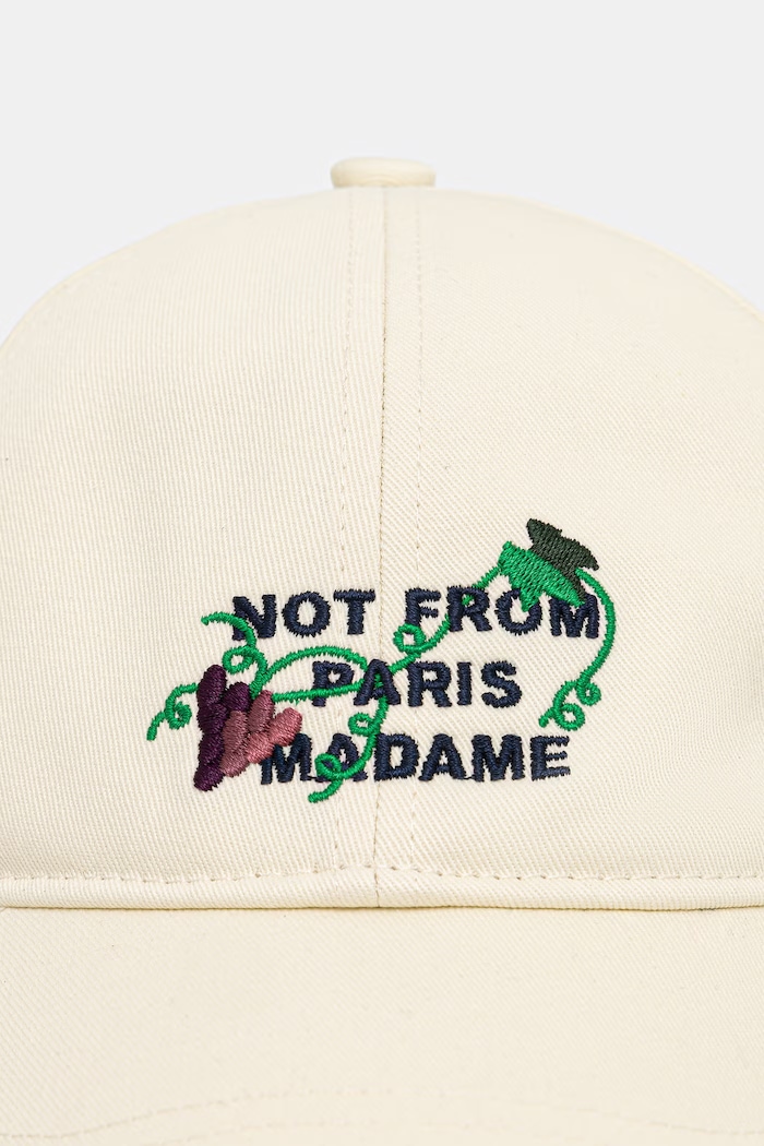 Drôle de Monsieur Vine Embroidered Slogan czapka z daszkiem bawełniana męska L.CP206.CO138 beżowy AW26