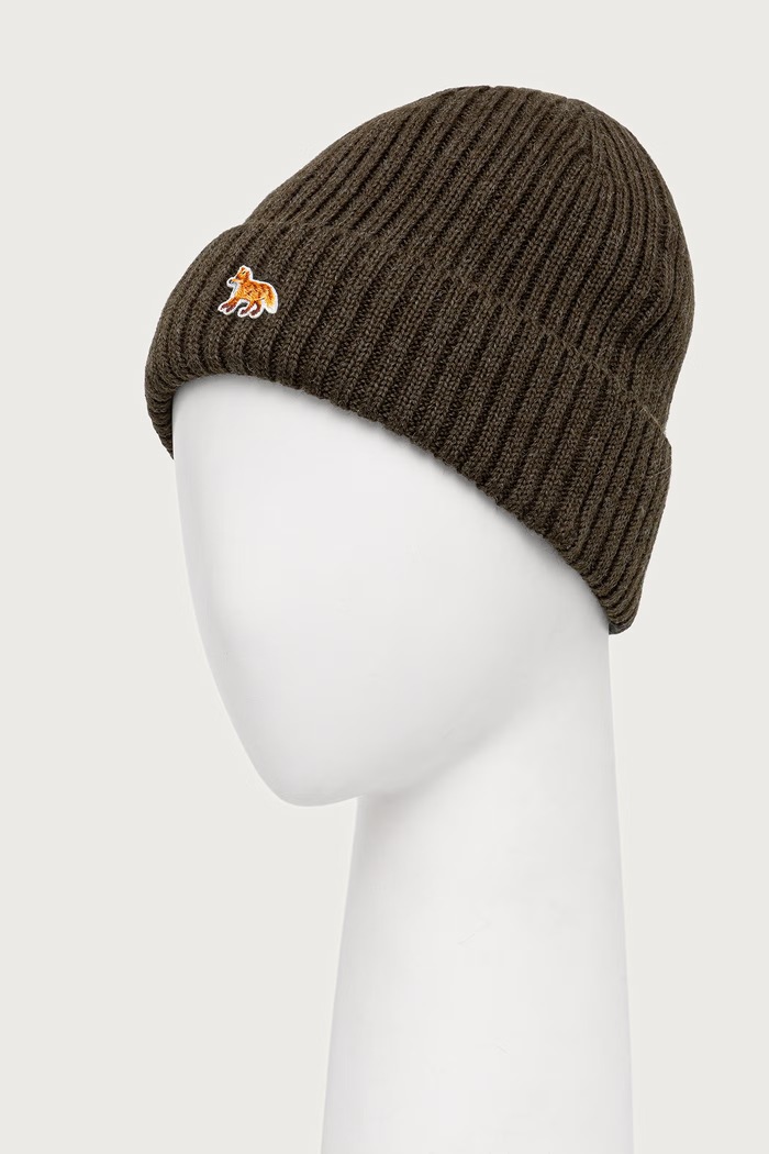 Maison Kitsuné Baby Fox czapka beanie wełniana PW06103KT1022 zielony AW26
