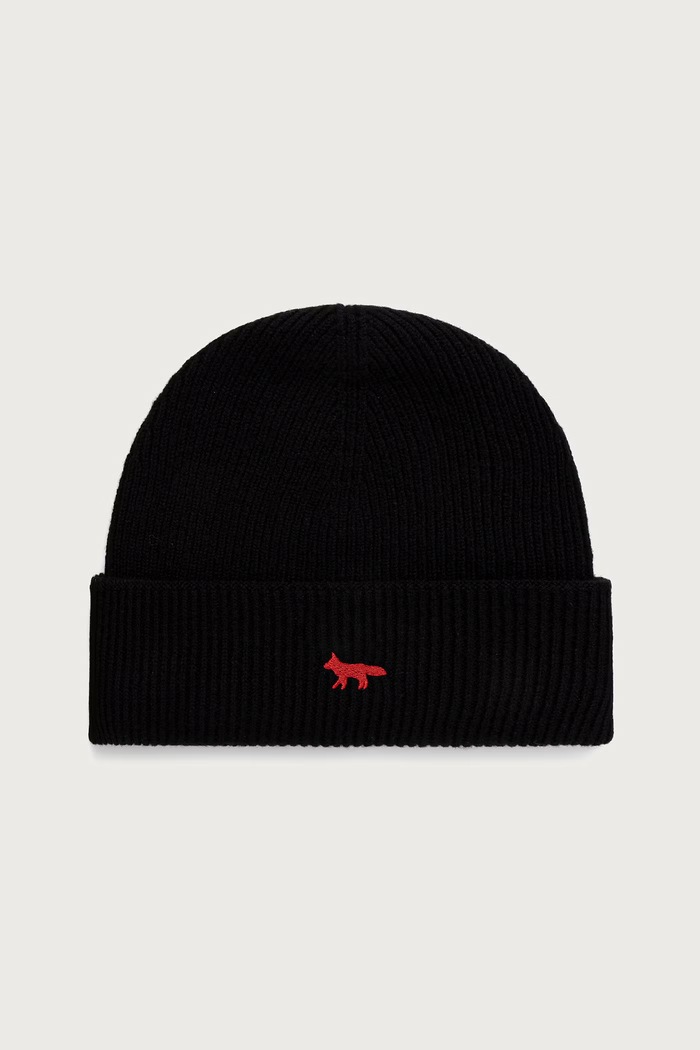 Maison Kitsuné Profile Fox czapka beanie wełniana czarny MRUWH00KT1235