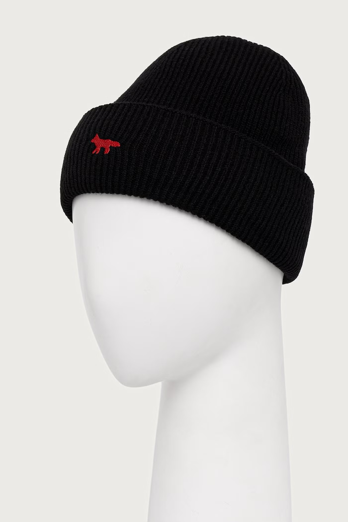 Maison Kitsuné Profile Fox czapka beanie wełniana MRUWH00KT1235 czarny AW26