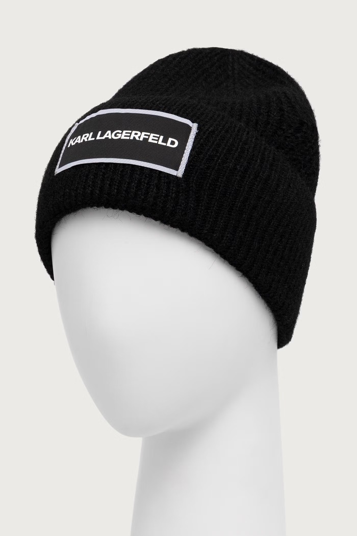 Karl Lagerfeld Beanie kapa s dodatkom vune B4W33013 crna AW26
