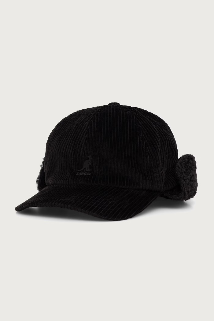 Kangol Czapka z daszkiem sztruksowa COZY CORD EARFLAP BB czarny K5470.BK001