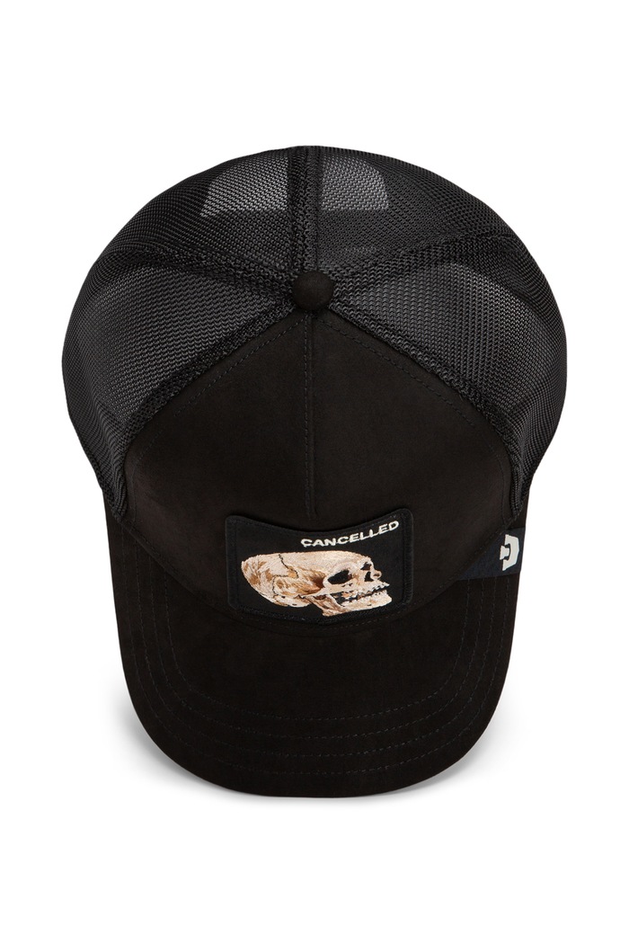 Czapka z daszkiem trucker z imitacji zamszu Suede Cancelled Skull Trucker Goorin Bros czarny 101.3743