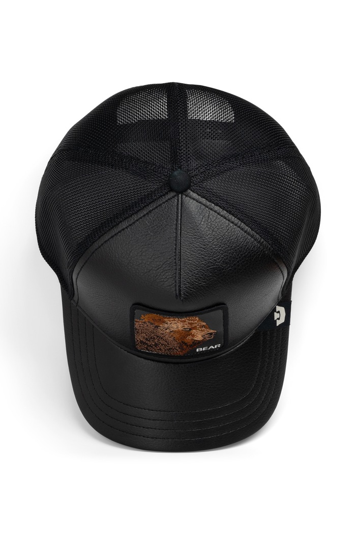 Czapka z daszkiem trucker z imitacji skóry Faux Leather Bear Goorin Bros czarny 101.3167
