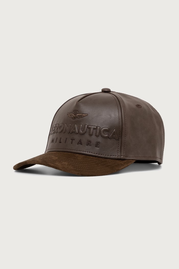 Aeronautica Militare Czapka z daszkiem z imitacji skóry brązowy HA1256DCT03415