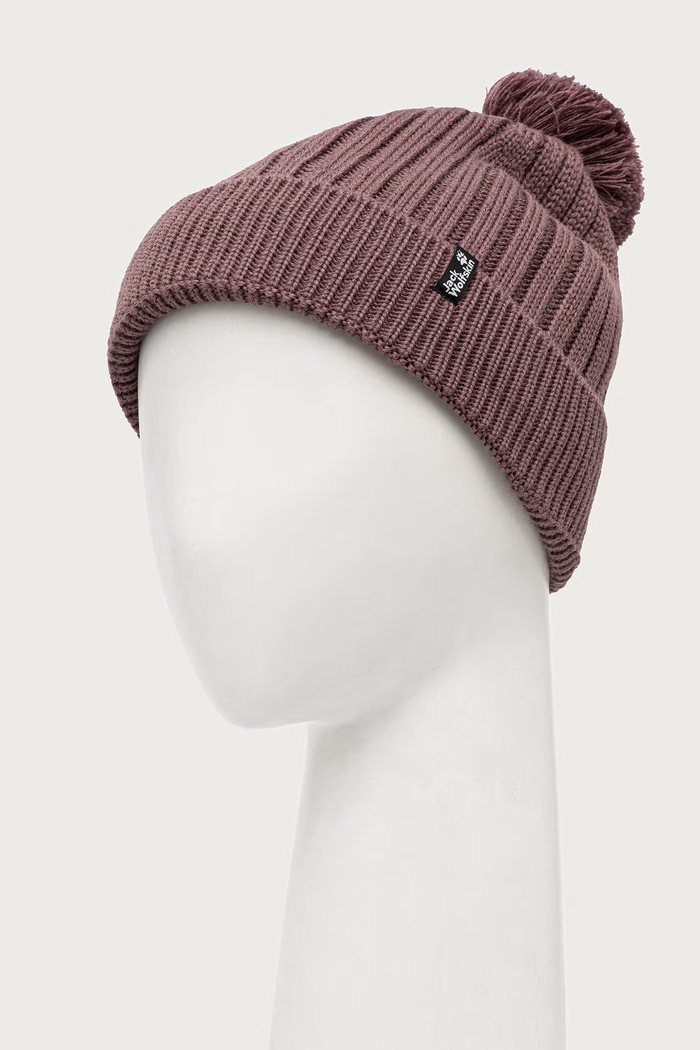 Jack Wolfskin Czapka z pomponem z wełną A66177 fioletowy AW26