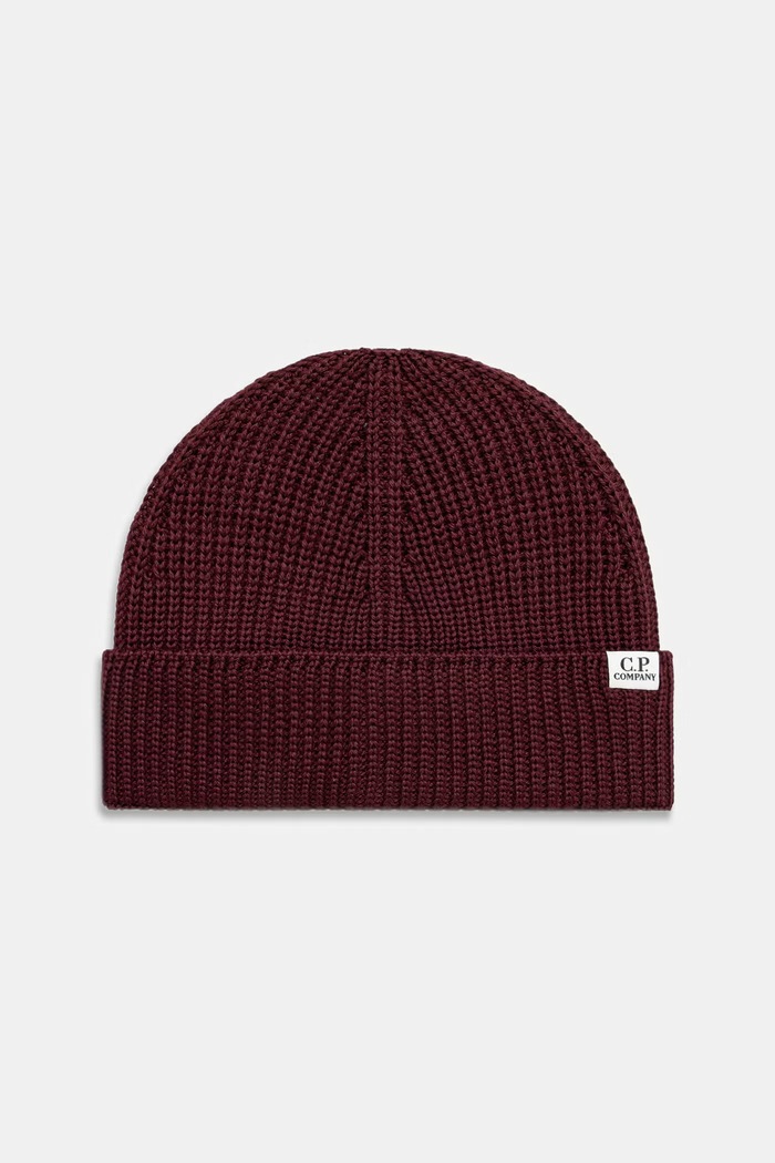 C.P. Company czapka beanie z wełny merino bordowy 21CMAC137A005509A