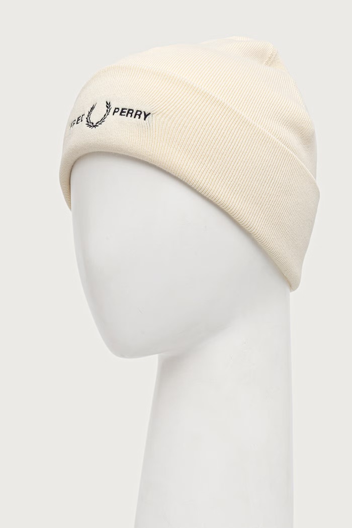 Fred Perry Czapka beanie z bawełną C3300.08D beżowy AW26