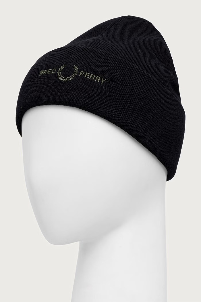 Fred Perry Czapka beanie z bawełną C3300.13C czarny AW26