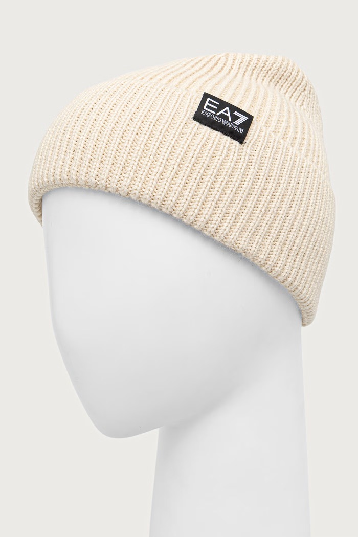 EA7 Emporio Armani Czapka beanie damska z wełną AF29587.7X000312 beżowy AW26