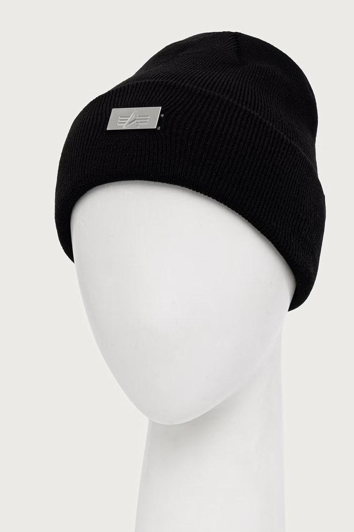 Alpha Industries beanie kapa Metal LabeL 268915 črna AW26