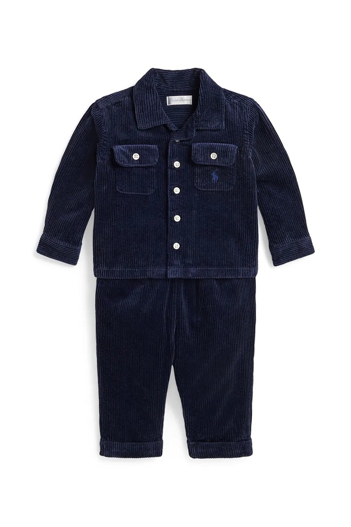 Polo Ralph Lauren Set per neonati in velluto a coste blu 320B27220001