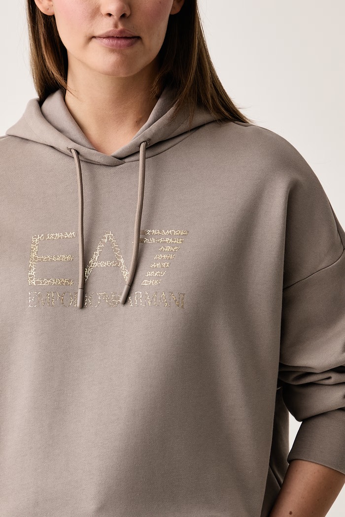 Komplet dresowy damski z bawełną EA7 Emporio Armani beżowy AF10377.7W001373