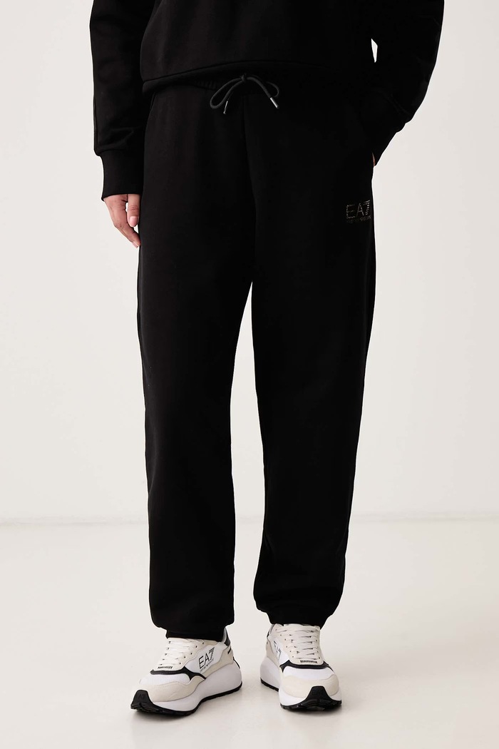 Komplet dresowy damski z bawełną EA7 Emporio Armani czarny AF10377.7W001373