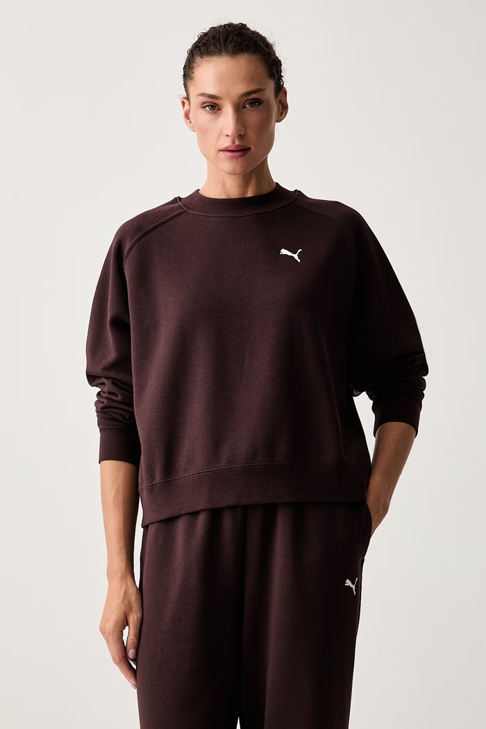 Puma σετ φόρμας γυναικείο με βαμβάκι καφέ 693995