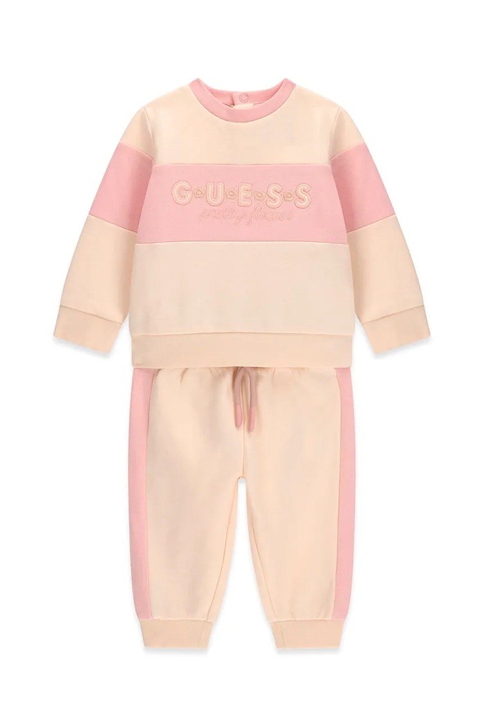 Guess Komplet dresowy dziecięcy bawełniany beżowy A6BG12.K5979.9BY2