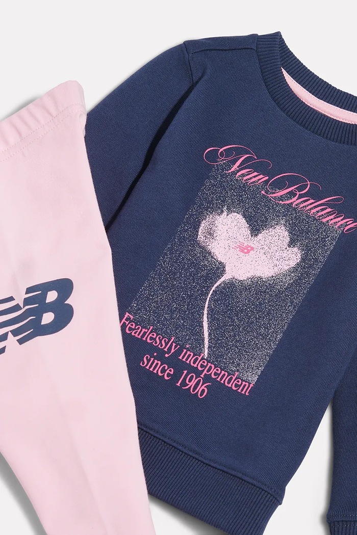 Dziewczynka New Balance Komplet dresowy niemowlęcy z bawełną IS62O7DH różowy