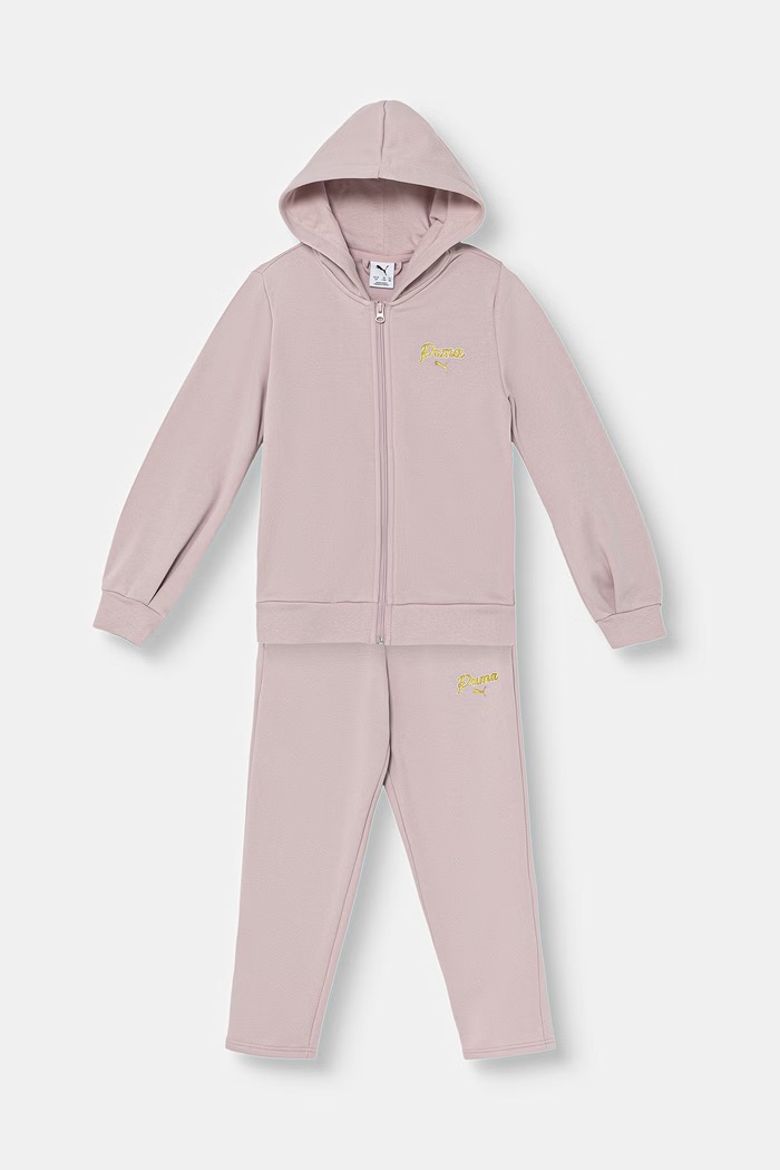 Puma dres dziecięcy z bawełną ESS SCRIPT Sweat Suit różowy 695209.9BY2