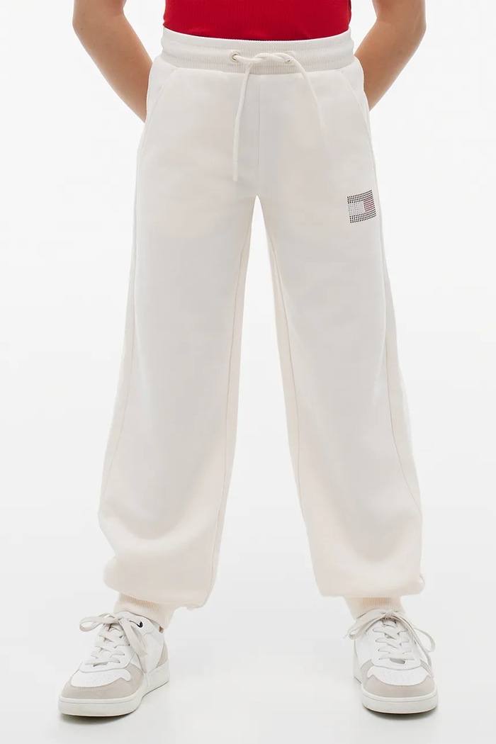 Tommy Hilfiger spodnie dresowe dziecięce z bawełną beżowy KG0KG09531.9BY2