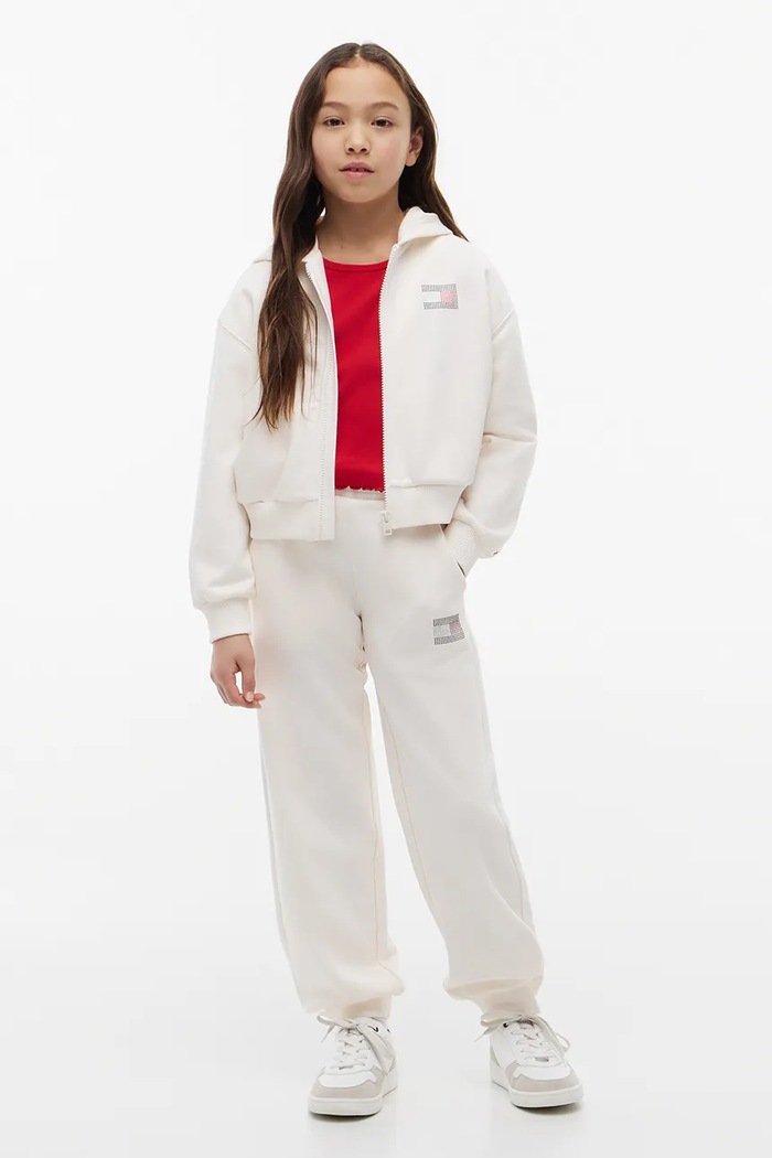 Dziewczynka Tommy Hilfiger spodnie dresowe dziecięce z bawełną KG0KG09531.9BY2 beżowy