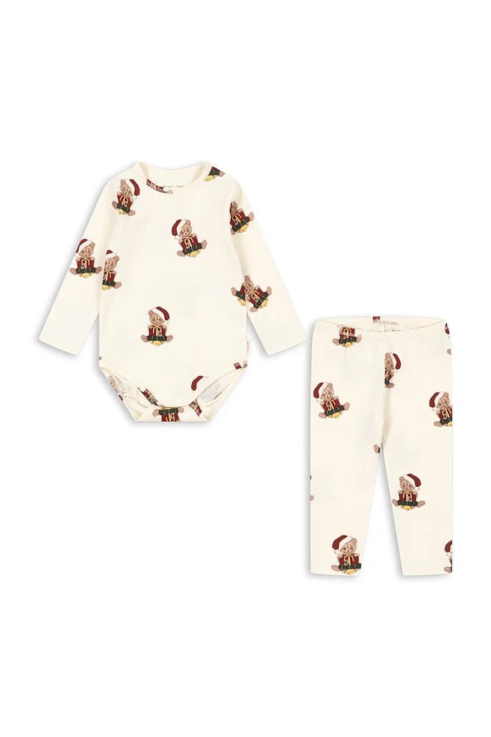 Konges Sløjd Komplet dziecięcy bawełniany z elastanem BASIC BODY/PANTS SET GOTS beżowy KS106379.9BY2