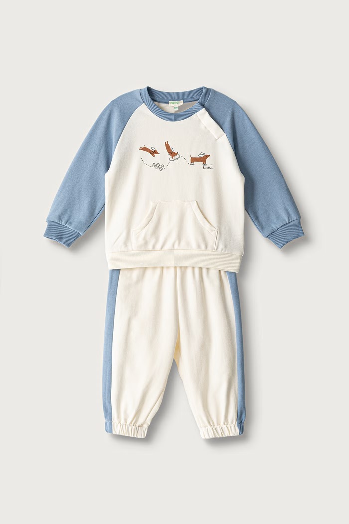 United Colors of Benetton Σετ φόρμας παιδικό με βαμβάκι μπλε 3YWVAK01V.W.Seasonal