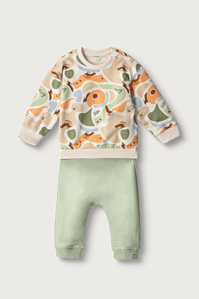 United Colors of Benetton Compleu de trening pentru bebeluși din bumbac cu elastan verde 3TEUAK01W.W.Seasonal