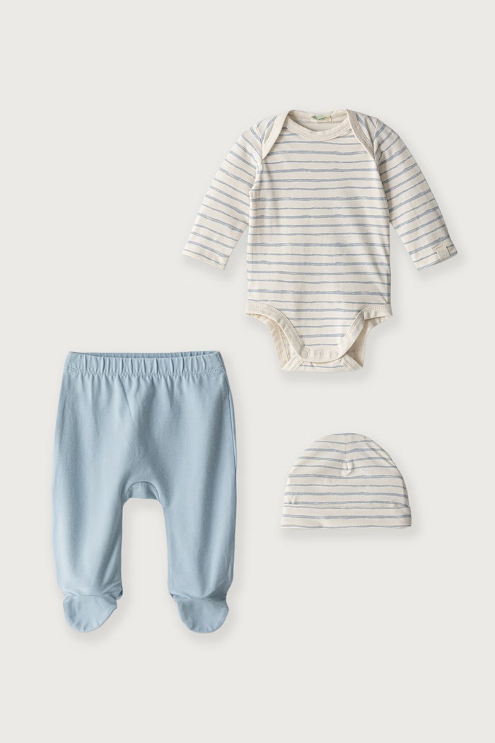 United Colors of Benetton Komplet codzienny niemowlęcy bawełniany z elastanem niebieski 3UMRAK01X.W.Seasonal