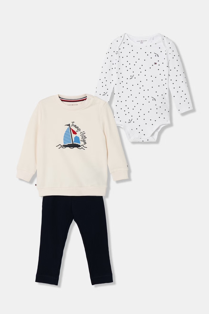 Tommy Hilfiger komplet niemowlęcy z bawełną biały KN0KN02277.9BY2