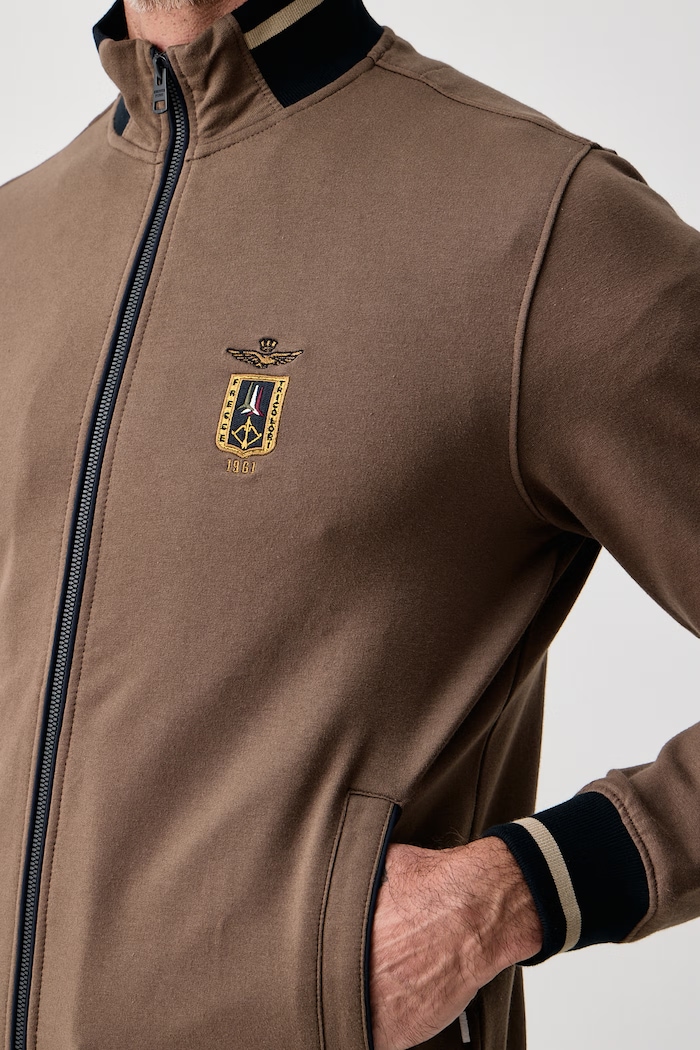 Komplet dresowy męski bawełniany z elastanem Aeronautica Militare brązowy TF0126UF00662