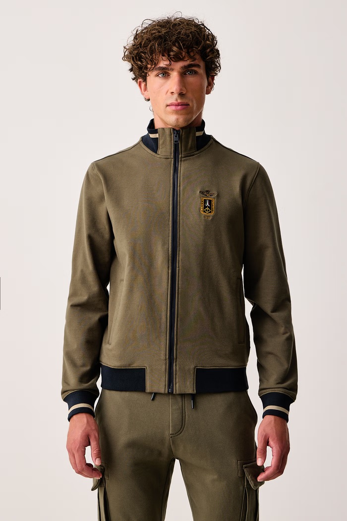 Aeronautica Militare Komplet dresowy męski bawełniany z elastanem TF0126UF00662 zielony AW26
