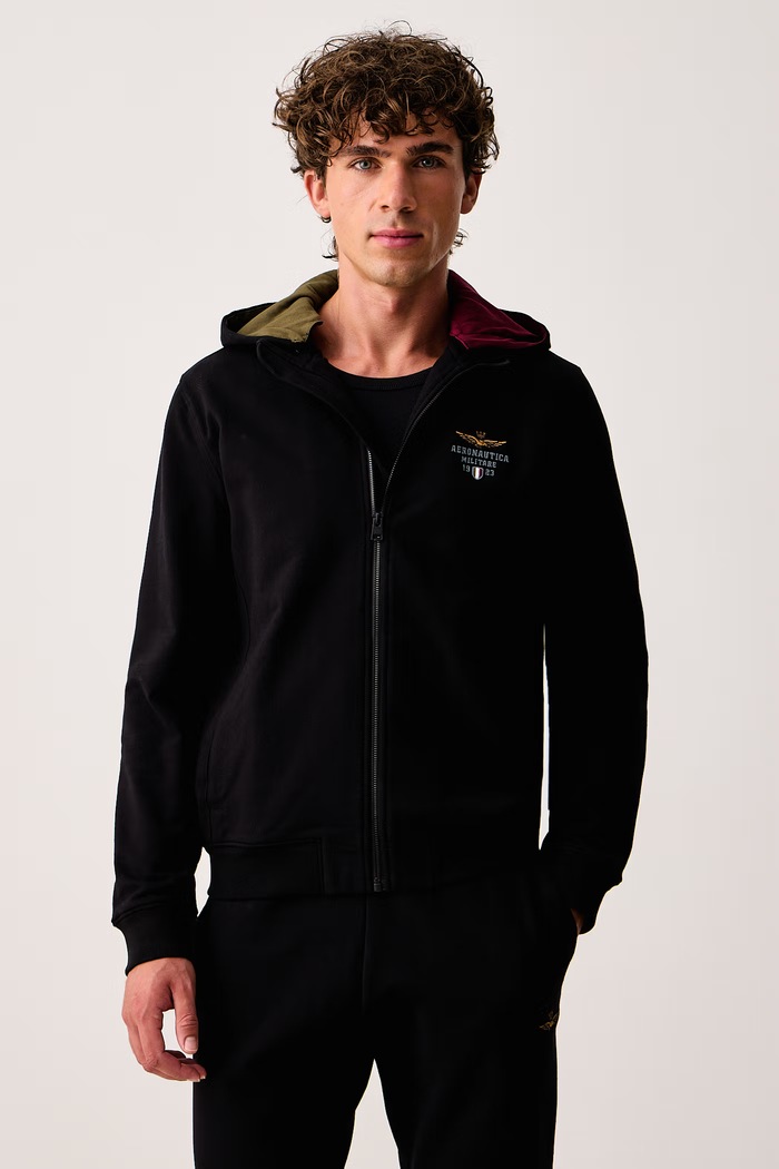 Aeronautica Militare Komplet dresowy męski bawełniany z elastanem TF0108UF00662 czarny AW26