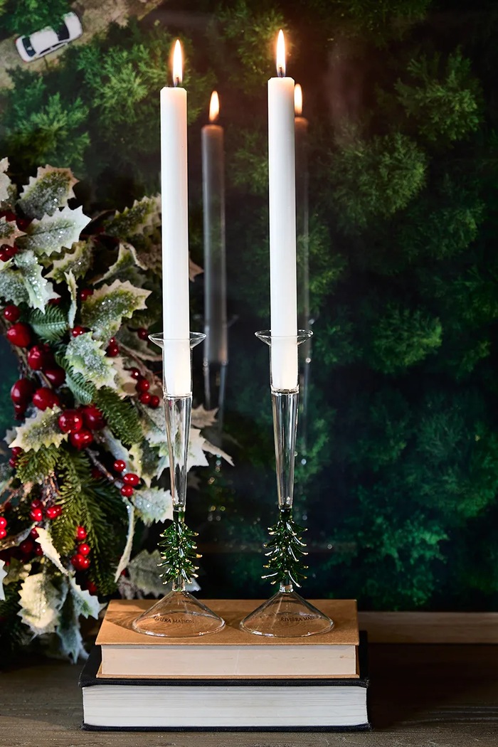 Riviera Maison Świecznik świąteczny ze szkła 18 cm 582250 zielony AW26