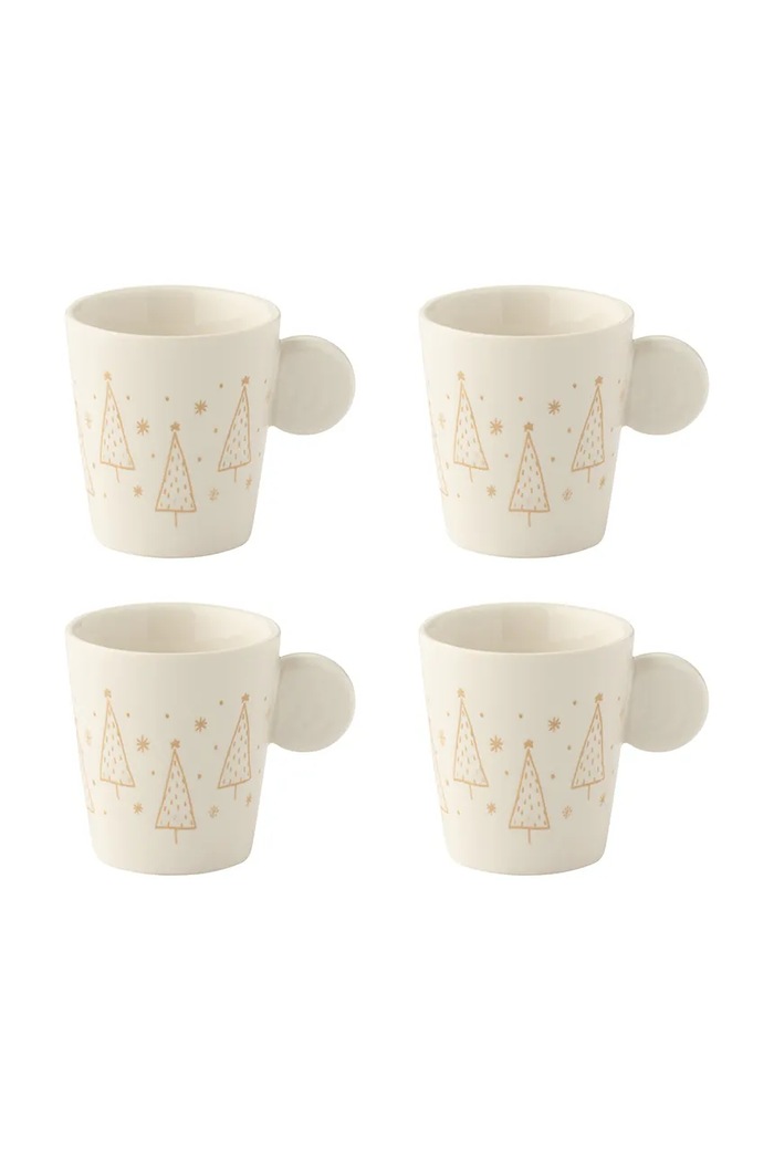 J-Line Zestaw filiżanek świąteczny z ceramiki 4-pack 8 x 7 cm biały 58807