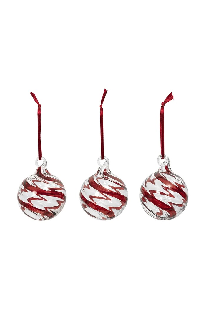 Broste Copenhagen Zestaw bombek choinkowych ze szkła 3-pack czerwony 42768090