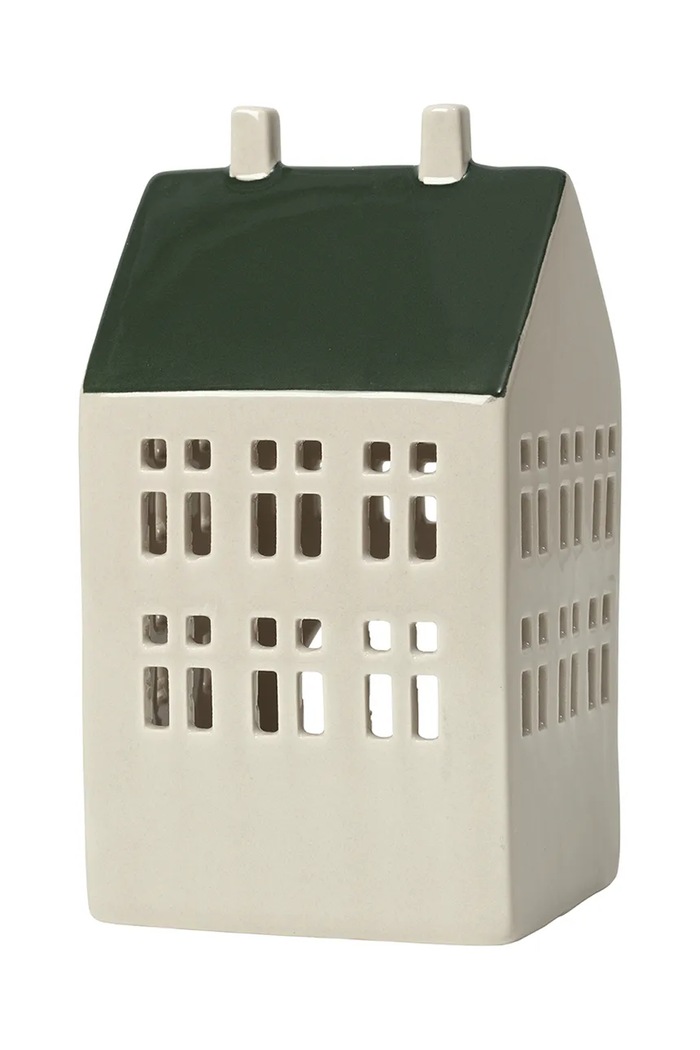 Broste Copenhagen Lampion świąteczny z kamionki 8,5 x 7,5 x 15 cm zielony 14461246