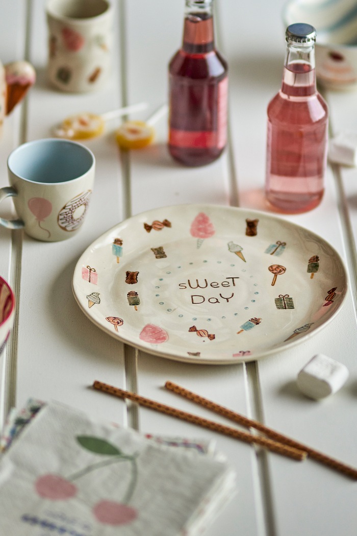 Chłopiec Bloomingville MINI Talerz dziecięcy Sweets Plate 82062685 biały