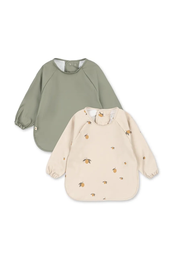 Konges Sløjd Śliniak niemowlęcy 2 PACK DINNER BIB WITH SLEEVES 2-pack beżowy KS105791.9BY2